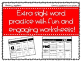 Kindergarten Sight Word Practice Worksheets - Red Words