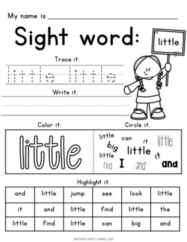 Kindergarten Sight Word Practice Worksheets | Week 7 by Ashley's Goodies