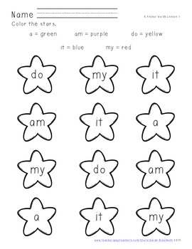 Kindergarten Sight Word Recognition Color by Word Worksheets by Sarah