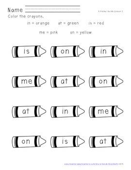 Kindergarten Sight Word Recognition Color by Word Worksheets by Sarah