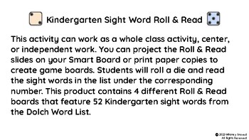 Preview of Kindergarten Sight Word Roll & Read Activity