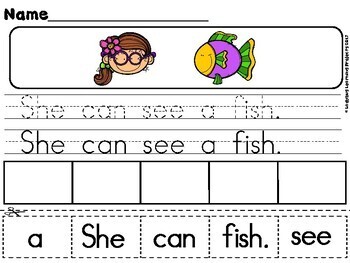 kindergarten sight word sentence building activity sheets tpt