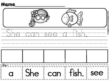 kindergarten sight word sentence building activity sheets tpt