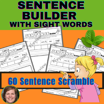 Preview of 60+ Kindergarten Sight Word Sentence Building - Sentence Scramble Writing