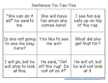 Kindergarten Sight Word Sentence Tic-Tac-Toe by Sarah Eisenhuth | TPT