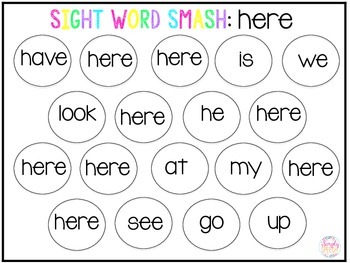 Kindergarten Sight Word Smash Mats by Simply Speech | TpT