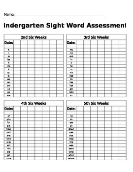 Preview of Kindergarten Sight Word Tracking