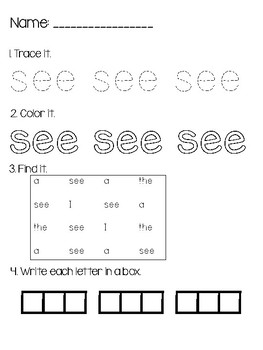 Kindergarten Sight Word Worksheets by Miss T's Busy Bees | TPT