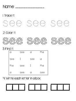 Kindergarten Sight Word Worksheets By Miss T's Busy Bees 