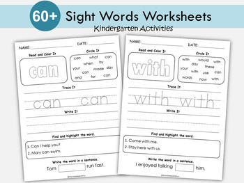 Preview of Kindergarten Sight Word Worksheets, Sight Word Practice, Activities, T-WWF395