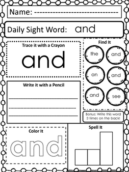 Kindergarten Daily Sight Words by The Resource Place | TpT