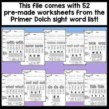 Sight Word Practice Sheets 52 Worksheets! by Sight Word Activities