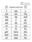 Kindergarten Sight Words List Week by Week