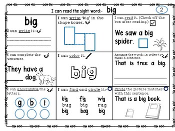 Preview of Kindergarten Sight Words Worksheets-  Dolch List: ask, big, from, him, his, etc!