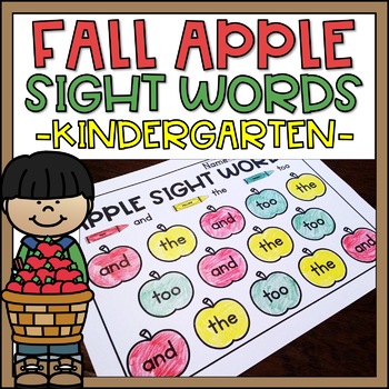 Preview of Kindergarten Sight Words Practice Worksheets Fall Apples Theme 99 Words!