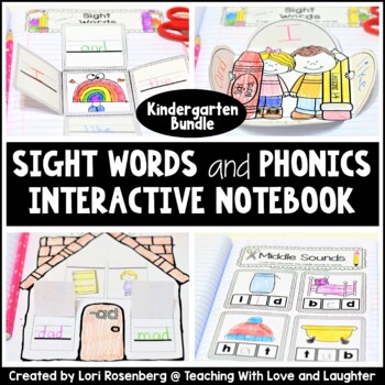 Preview of Kindergarten Sight Words and Phonics Interactive Notebook Bundle