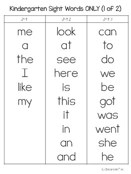 kindergarden sight words test