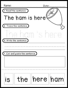 kindergarten simple Sentence Handwriting Practice
