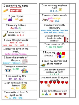 Preview of Kindergarten Skill Mastery Checkoff Sheet