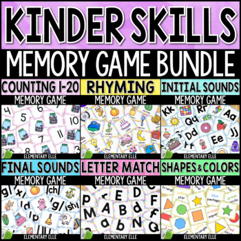 Preview of Kindergarten Skills Memory Game Bundle | Math and Literacy Task Cards