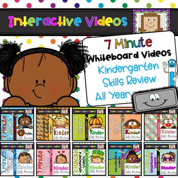 Preview of Kindergarten Skills Review All Year - 7 Minute Whiteboard Video Bundle