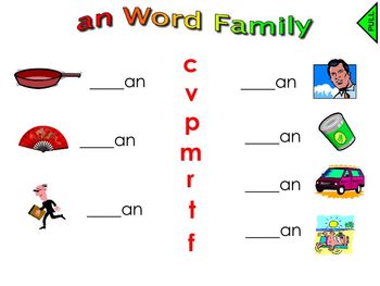Preview of Kindergarten SmartBoard Word Families