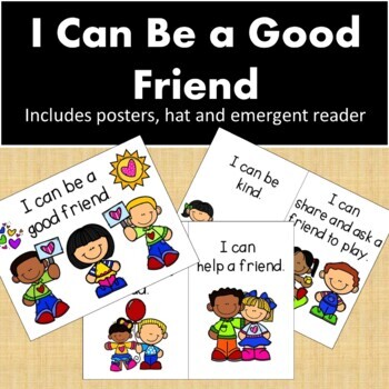 Preview of Kindergarten Social Emotional Learning | Friendship Posters Reader and Hat