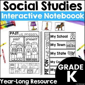 Preview of Kindergarten Social Studies Worksheets Curriculum Interactive Yearlong Notebook