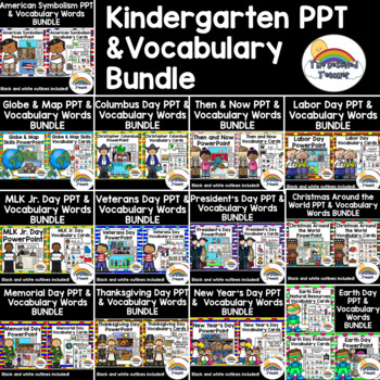 Preview of Kindergarten Social Studies PowerPoint and Vocabulary Bundle | Entire Year!