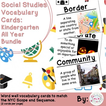 Preview of Kindergarten Social Studies Vocabulary Cards: Entire Year (Large)