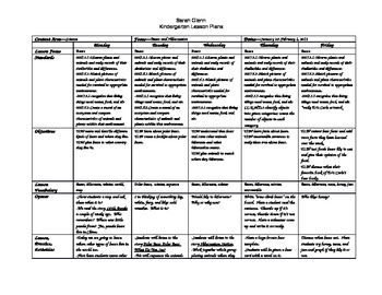 Preview of Kindergarten Social Studies and Science Lesson Plans