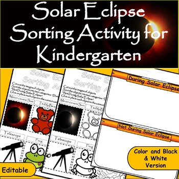 Preview of Kindergarten Solar Eclipse Sorting Activity for April 8th, 2024 (Cut & Paste)