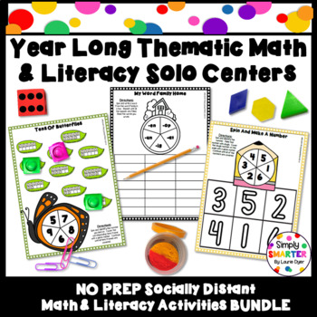 Preview of Kindergarten Solo Math And Literacy Socially Distanced Centers Yearlong Bundle