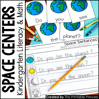 Preview of Kindergarten Space Theme Centers | Math and Literacy Activities