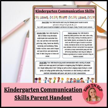 Preview of Kindergarten Speech / Language Communication Skills - Parent Handout 