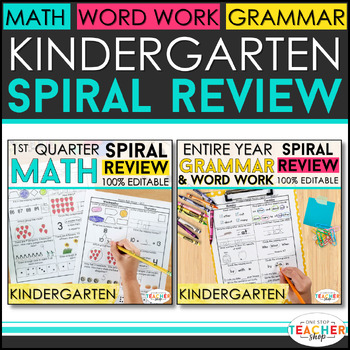 Preview of Kindergarten Spiral Review BUNDLE | Math & Language Arts