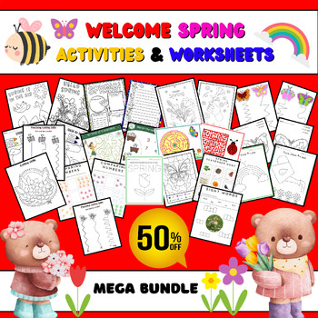 Preview of Kindergarten Spring Activities & Worksheets: Coloring, Cutting, Tracing, Games..