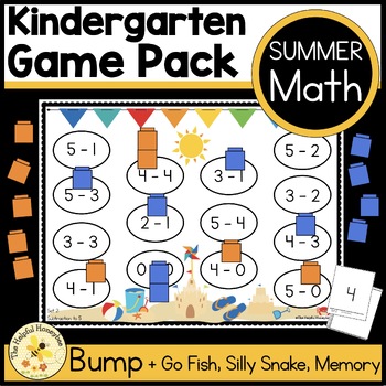 Preview of Kindergarten Summer Math Game Pack- Great for Centers! Addition Subtraction +