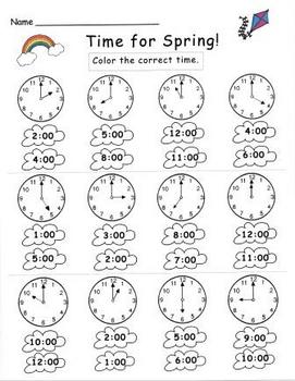 kindergarten spring telling time set by njf teachers pay