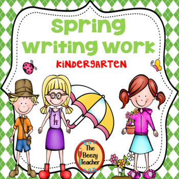 Preview of Kindergarten Spring Writing | QR Code | Sticker Story | Sorting Sentences| Craft
