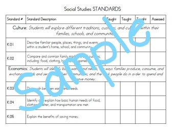 Preview of Kindergarten Standard Checklist - Social Studies