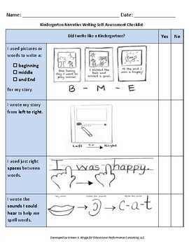 Preview of Kindergarten Student-Friendly Narrative Writing Checklist