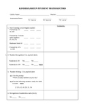 Kindergarten Student Math Record (One on one screening for