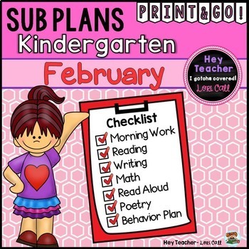Preview of Kindergarten Sub Plans {February-Valentine's Day}