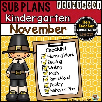 Preview of Kindergarten Sub Plans {November-Thanksgiving}