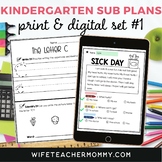 Kindergarten Sub Plans Set #1 Emergency Substitute Lessons