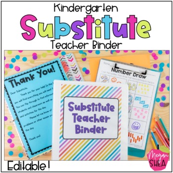 Kindergarten Substitute Teacher Binder with Plans, Forms, and Activities