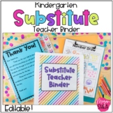 Kindergarten Substitute Teacher Binder with Plans, Forms, 