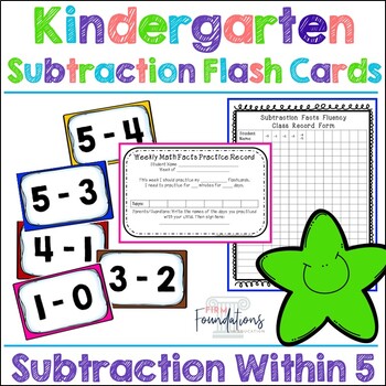 Preview of Kindergarten Subtraction Flash Cards- Subtraction Within 5- Math Fact Fluency