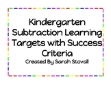 Kindergarten Subtraction Learning Targets with Success Criteria